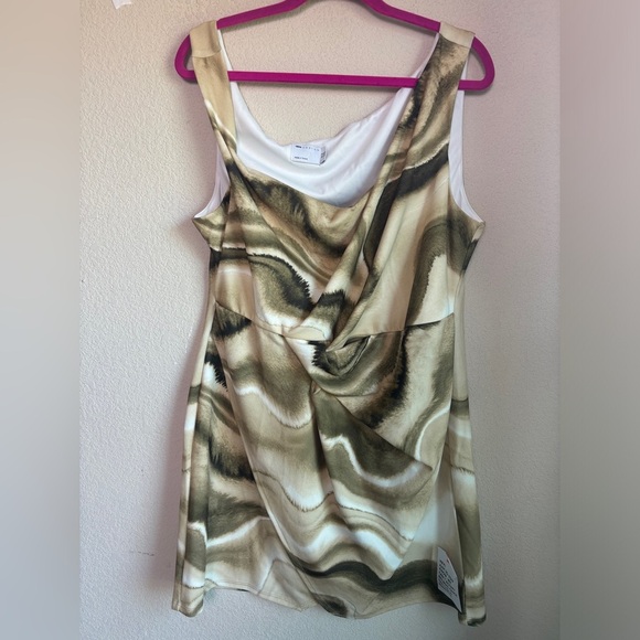 NWT ASOS Beige Blurred Marble Stripe Off One Shoulder Structured Mini Dress 14 - Picture 3 of 12